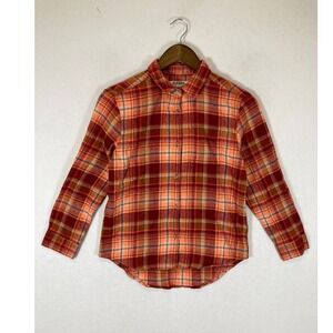 Fall Plaid Old Navy Women LG Orange Burgundy Cotton Button Down Flannel Shirt